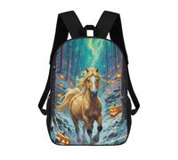 sinyumoney Halloween Horse in Winter Forest Backpack for School 3D Printed Boys Girls School BagChildren Bookbag Travel Rucksack 17inch