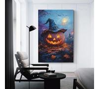 sinyumoney Halloween Jack-o'-Lantern with Witch Hat-1 Custom Canvas Prints for Living Room Kitchen Home Decorations Wall Art Canvas 20x30inch(50x75cm)