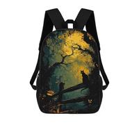 sinyumoney Halloween Night Cat And Pumpkins Kids School Backpack School Bag 3D Printed School Bag for Boys Elementary And Middle School Students 17inch