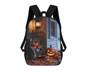 sinyumoney Halloween Porch Scene Backpack School Bag Water Resistant Computer Rucksack for Teenage Girls Boys Women Men 17inch