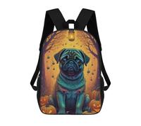 sinyumoney Halloween Pug with Lantern Kids Backpack,School Backpack Kids School Bag 3D Printed Cartoon Large Capacity Backpack for Kids Boys And Girls 17inch