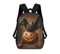 sinyumoney Halloween Pumpkin And Bat School Backpack Large Lightweight Casual Backpack for Boys/Girls/Teenagers 17inch