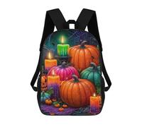 sinyumoney Halloween Pumpkin Candles Decor School Backpack for Girls 17inch Casual Daypack Lightweight Rucksack Boy Girl Backpack for Middle School Students