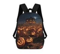 sinyumoney Halloween Pumpkin Field with Haunted House School Backpack for Girls 17inch Casual Daypack Lightweight Rucksack Boy Girl Backpack for Middle School Students