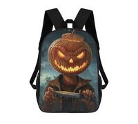 sinyumoney Halloween Pumpkin Head Holding Knife 3D Printed Children's School Backpack for Kids Travel Rucksacks Book Bags Kids School Bag 17inch