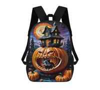 sinyumoney Halloween Pumpkin with Black Cat Backpack School Daypacks Business Backpack Water Resistant Bookbag for Boys/Girls/Teenagers 17inch