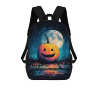 sinyumoney Halloween Pumpkin with Full Moon School Bags School Secondary High School College Backpack Travel for Boys/Girls/Teenagers 17inch
