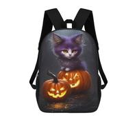 sinyumoney Halloween Purple Cat with Pumpkins Kids School Backpack 17 Inch School Bag 3D Printed School Bag for Boys Elementary And Middle School Students