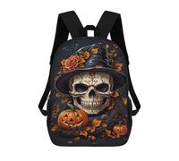 sinyumoney Halloween Skull with Pumpkin School Backpack High Secondary School Bags Casual Backpack for Girl, Teen Girls 17inch
