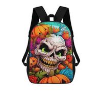 sinyumoney Halloween Skull with Pumpkins 3D Printed 17inch Kids School Backpack School Bag Fashion Rucksacks for Boys Elementary And Middle School Students