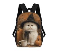 sinyumoney Halloween White Witch Cat with Pumpkins Children's Backpacks School Backpack 3D Printed for Kids Travel Rucksacks Book Bags Kids 17inch School Bag