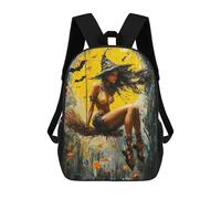 sinyumoney Halloween Witch Art Print -1 Backpack Kids School Backpack School Bag 3D Printed Fashion School Bag for Boys Elementary And Middle School Student 17inch