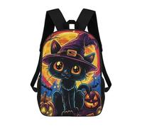 sinyumoney Halloween Witch Cat 3D Printed 17inch Kids School Backpack School Bag Fashion Rucksacks for Boys Elementary And Middle School Students