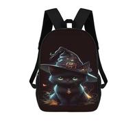 sinyumoney Halloween Witch Cat Decor-1 Kids School Backpack 3D Printed Backpacks Fashion School Bag Rucksacks for Boys Elementary And Middle School Students 17inch