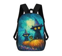 sinyumoney Halloween Witch Cats Painting 3D Printed Children's School Backpack for Kids High Capacity Travel Rucksacks Book Bags Kids School Bag Back Pack 17inch