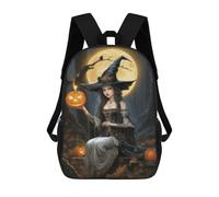 sinyumoney Halloween Witch Holding Pumpkin School Bags Work Laptop Backpack Rucksack Bag for Camping Outdoor Adventures And Daily Travel 17inch