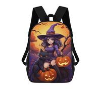 sinyumoney Halloween Witch with Black Cat School Backpack 3D Printed Children's 17inch Backpacks Bag Bookbag for Kids Boy Girl Book Bags Kids School Bag Travel Rucksacks