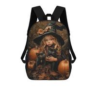 sinyumoney Halloween Witch with Black Cats Backpack School Bag Lightweight Casual Daypack School Backpacks for School/Work/Travel 17inch