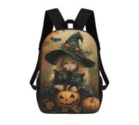 sinyumoney Halloween Witch with Black Cats Backpacks, Kids Backpack Student School Bag 3D Printed Travel Backpacks Fashion Accessory Backpack Children Waterproof School Bags 17inch