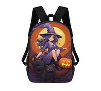 sinyumoney Halloween Witch with Cats Children's 17 Inch School Backpack 3D Printed Cool Knapsack for Kids Travel Rucksacks Book Bags Kids School Bag