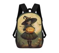 sinyumoney Halloween Witch with Jack-o'-Lantern Backpack School Bag Business Laptop Rucksack Bag Unisex Casual Daypack for School/Work/Travel 17inch