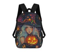 sinyumoney Halloween Witch with Pumpkin 4 Backpacks Kids School Backpack School Bag 3D Printed School Bag for Boys Elementary And Middle School Students 17inch