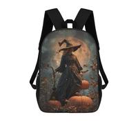 sinyumoney Halloween Witch with Pumpkins Backpack School Lightweight Airport College Students Back Pack for School/Work/Travel 17inch