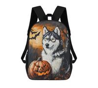 sinyumoney Halloween Wolf with Jack-o'-Lantern-2 Backpacks Kids 17inch School Backpack School Bag 3D Printed School Bag for Boys Elementary And Middle School Students