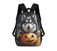 sinyumoney Halloween Wolf with Jack-o'-Lantern 3D Printed 17inch School Bag Children's School Backpack Travel Backpacks Casual Fashion Bag for Kids School Students