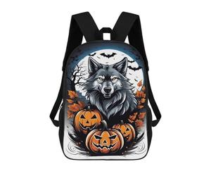 sinyumoney Halloween Wolf with Pumpkins Rucksack Business Laptop Rucksack Bag Unisex Casual Daypack for Girls Boys Teenage 17inch