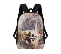 sinyumoney Hallstatt in Watercolor Children's Backpacks Kids Fun School Bag Boys Backpack Travel Bag Student Schoolbag Book Stationery Bag Chool Bags 17inch