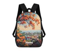 sinyumoney Hanoi, Vietnam Cityscape with Orange Flowers Backpack with Pocket 3D Printed Backpacks, Travel Rucksacks Book Bags Kids School Bag 17inch