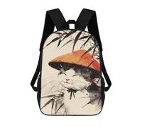 sinyumoney Happy Bamboo Japanese Cat Backpack School Bag Lightweight Airport College Students Back Pack for Men, Women & Teenage Boys 17inch