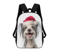 sinyumoney Happy Chinese Crested Dog with Santa Hat School Backpack Lightweight Casual Daypack School Backpacks for Boys/Girls/Teenagers 17inch