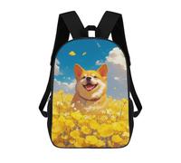 sinyumoney Happy Corgi Dog in Flower Backpacks Kids School Backpack School Bag 3D Printed School Bag for Boys Elementary And Middle School Students 17inch