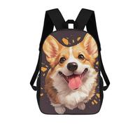 sinyumoney Happy Corgi Portrait 17 Inch School Bag Backpack Teen Schoolbag 3D Printing Adjustable Schoolbag Fashion Pocket Bag for Kids Boys Girls Students