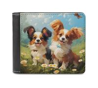sinyumoney Happy Dogs in Daisy Field 3D Print PU Leather Men's Wallet Credit Card Slots Leather Compartments Fashion Slim Leather Wallet 11.7cm*9.5cm