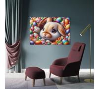 sinyumoney Happy Easter Bunny Basket Art Work for Home Walls for Rustic Bath Decor Canvas Art 16x24inch(40x60cm)