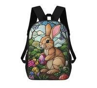 sinyumoney Happy Easter Bunny Glass Art Children's School Backpack 3D Printed for Kids Travel Rucksacks Book Bags Kids School Bag 17inch