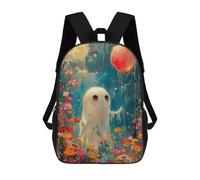 sinyumoney Happy Floral Boho Ghost School Backpack Lightweight Airport College Students Back Pack- Perfect for Travel, Work And Daily Use 17inch