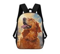 sinyumoney Happy Golden Retriever Backpacks Kids 17inch School Backpack School Bag 3D Printed School Bag for Boys Elementary And Middle School Students