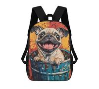 sinyumoney Happy Pug in Trash Can 17inch School Bag 3D Printed Children's School Backpack Casual Fashion Travel Backpacks for Kids School Students