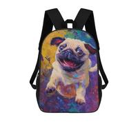 sinyumoney Happy Pug Painting Backpack School Rucksack Casual Daypacks School Work Travel Bag for Men, Women & Teenage Boys 17inch