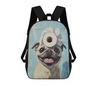 sinyumoney Happy Pug with Toilet Paper Hat Rucksack Rucksack Casual Daypacks School Work Travel Bag for Men, Women & Teenage Boys 17inch