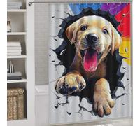sinyumoney Happy Puppy Breaking Through Wall Shower Curtain Anti Mould Fabric Polyester Modern Fabric Bathroom Decor Set for Kids Women Men 64.17x70.87Inch（163x180cm）