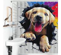sinyumoney Happy Puppy Breaking Through Wall Shower Curtains Mould Proof Thicken Durable Polyester Modern Polyester Water Repellent for Kids Women Men 56.30x70.87Inch（143x180cm）