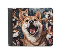 sinyumoney Happy Shiba Inu Compilation 3D Print Clutch Purse Card Slots Coin RFID Blocking Stylish Banknote Compartments Leather Wallet 11.7cm*9.5cm