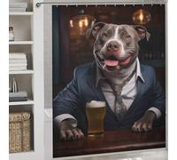 sinyumoney Happy XL Bully in The Pub Waterproof Polyester Fabric Shower Curtain with Hooks for Bathroom for Bathtub Shower Stall 69.69x70.87Inch（177x180cm）