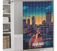 sinyumoney Harare, Zimbabwe Cityscape at Night Fabric Polyester Bathroom Curtains Modern Art for Bathroom with Hooks 56.30x70.87Inch（143x180cm）