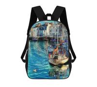 sinyumoney Harbor Serenity with Sailing Boat Kids Backpacks Children Bag,Anime Bag,Large Capacity Kids Backpack, 3D Printed Children's,Student Schoolbag,Kids Boys Girls School Bag 17inch